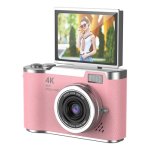 4K CCD Camera with 8x Digital Zoom, 180° Flip Screen Selfie Camera – Pink
